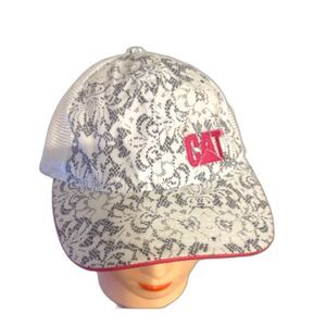 CAT Caterpillar Women’s Hat Cap White Pink Mesh Hook And Loop Adjustable OSFM